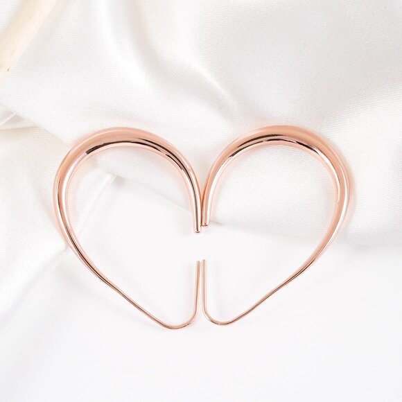 Rose gold Polished Lightweight Teardrop Large Oval Pull Hoop Earrings for Women - Picture 6 of 6